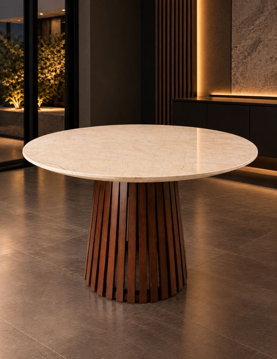 Mesa de comedor armable italy de madera y mármol 4