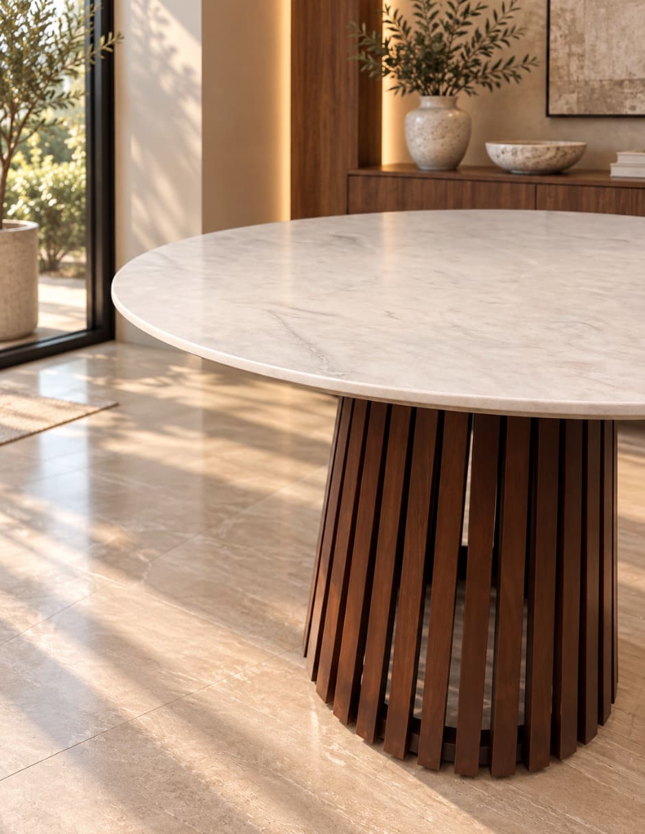 Mesa de comedor armable italy blanco de madera y mármol 3