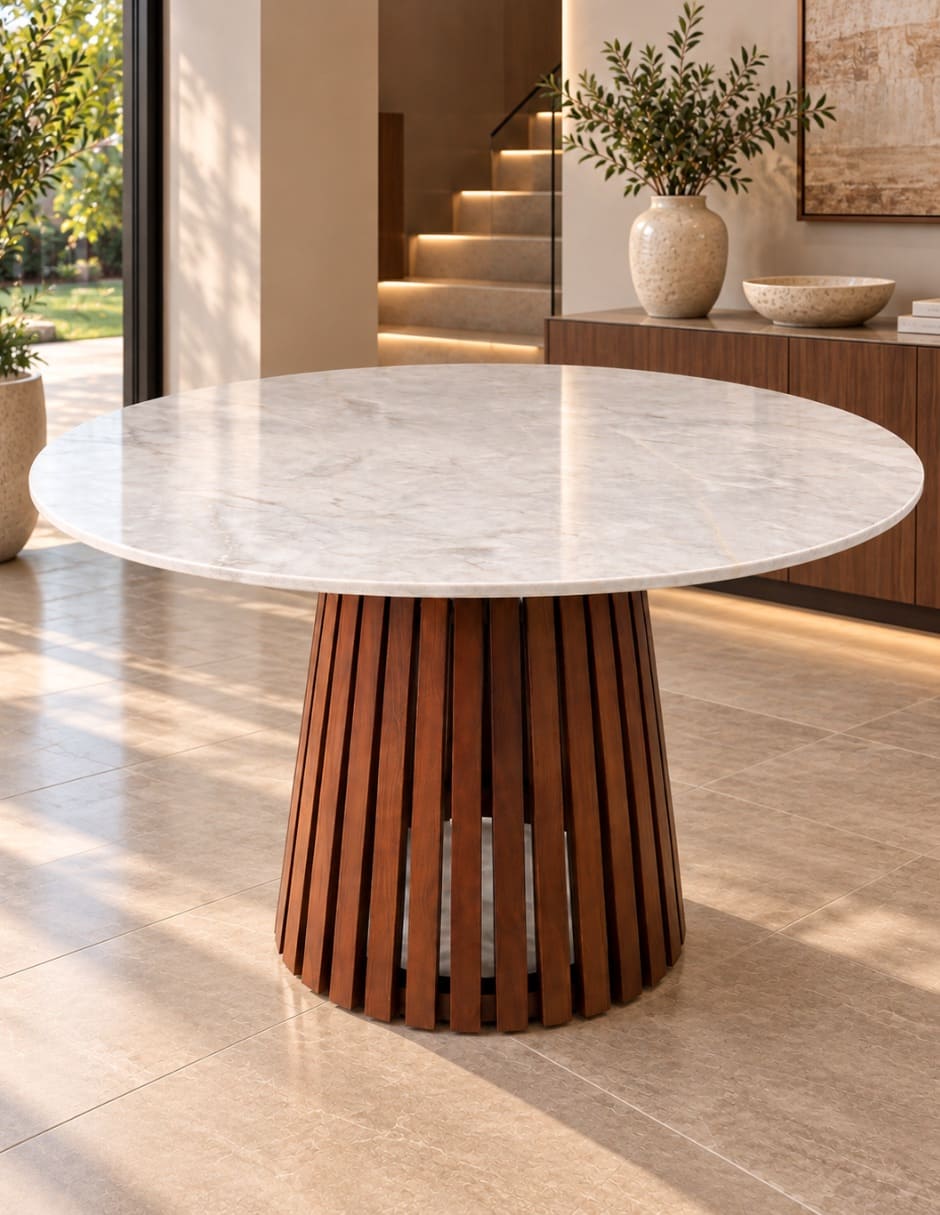 Mesa de comedor armable italy blanco de madera y mármol 4