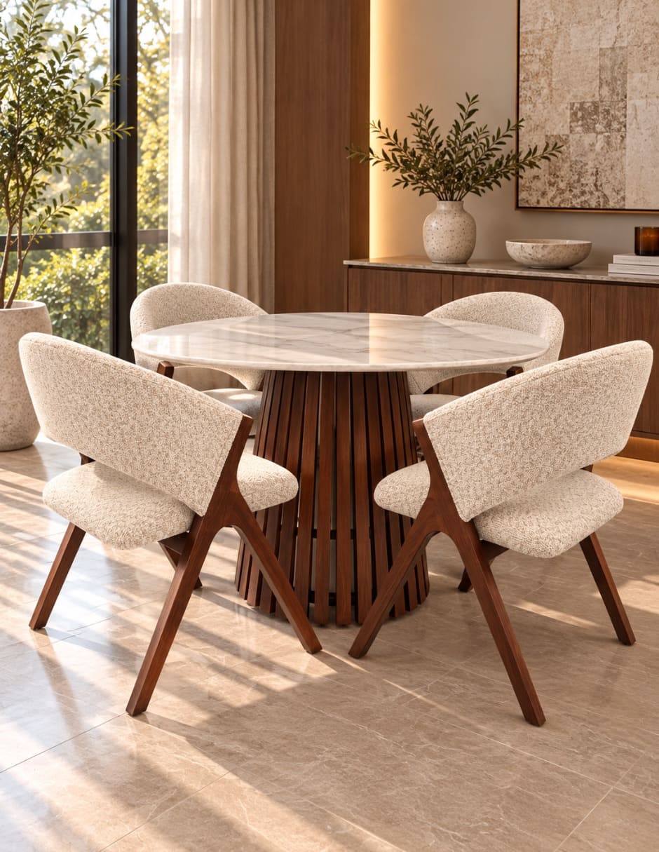 Mesa de comedor armable italy blanco de madera y mármol 8