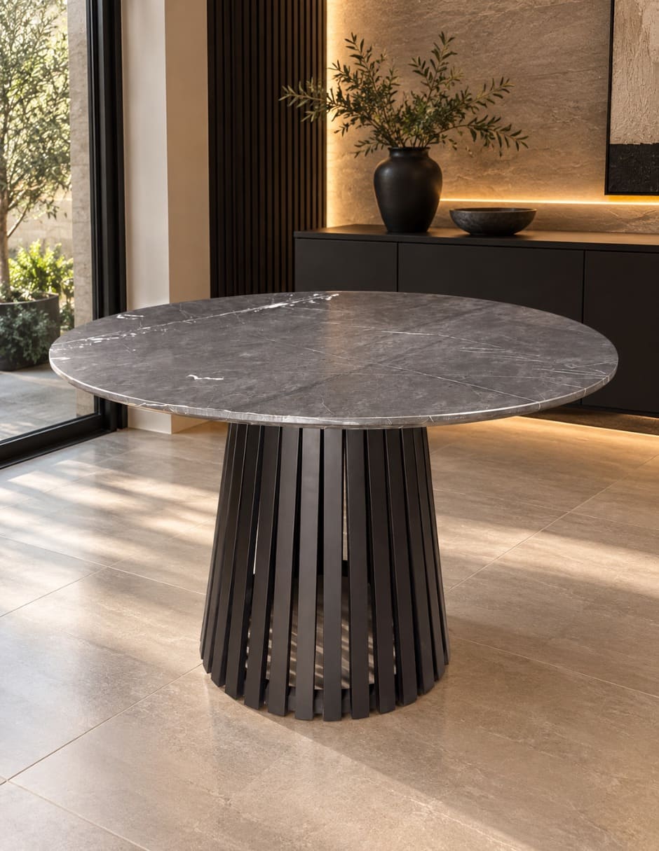 Mesa de comedor armable italy negro mate de madera y mármol 3