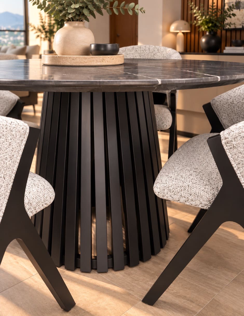 Mesa de comedor armable italy negro mate de madera y mármol 4