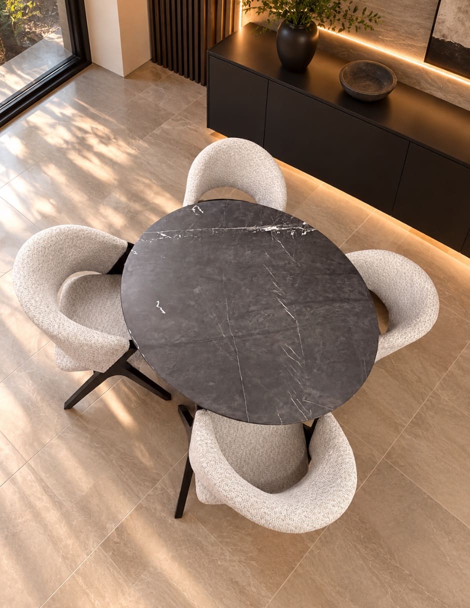 Mesa de comedor armable italy negro mate de madera y mármol 5