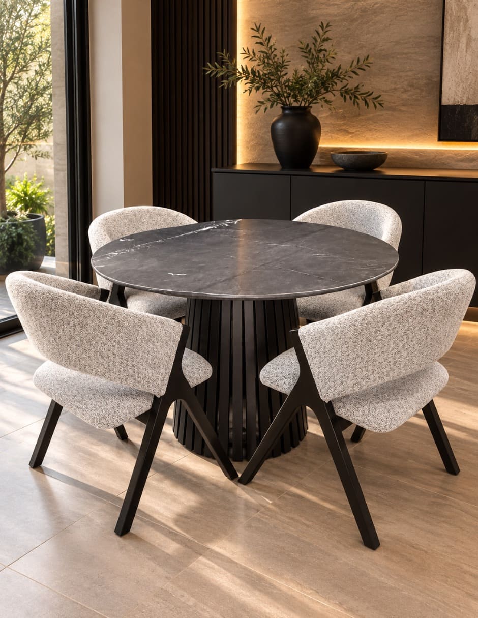 Mesa de comedor armable italy negro mate de madera y mármol 6