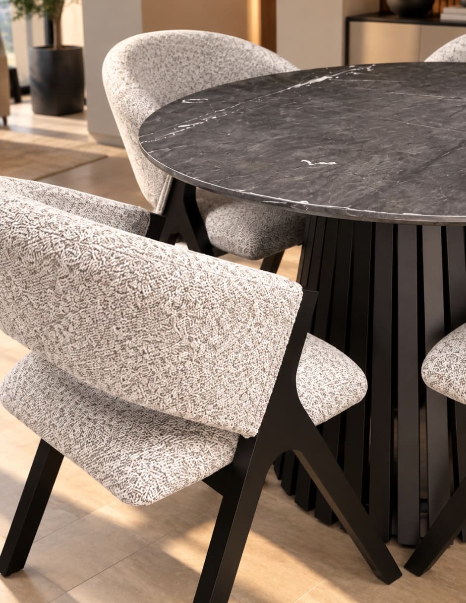 Mesa de comedor armable italy negro mate de madera y mármol 7