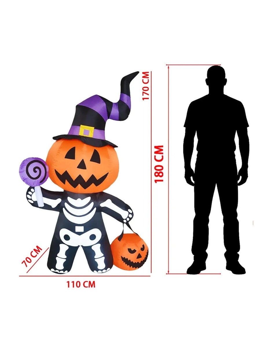 Inflable de calavera con calabaza para halloween de 1.7 m con luces led Inflable de calavera con calabaza para halloween de 1.7 m con luces led