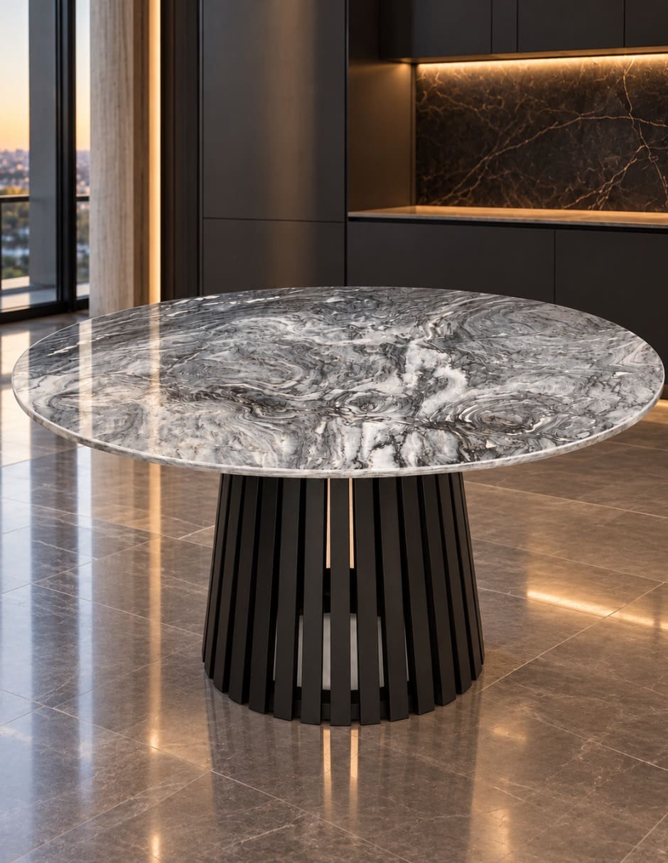 Mesa de comedor armable italy beggo de madera y mármol 3