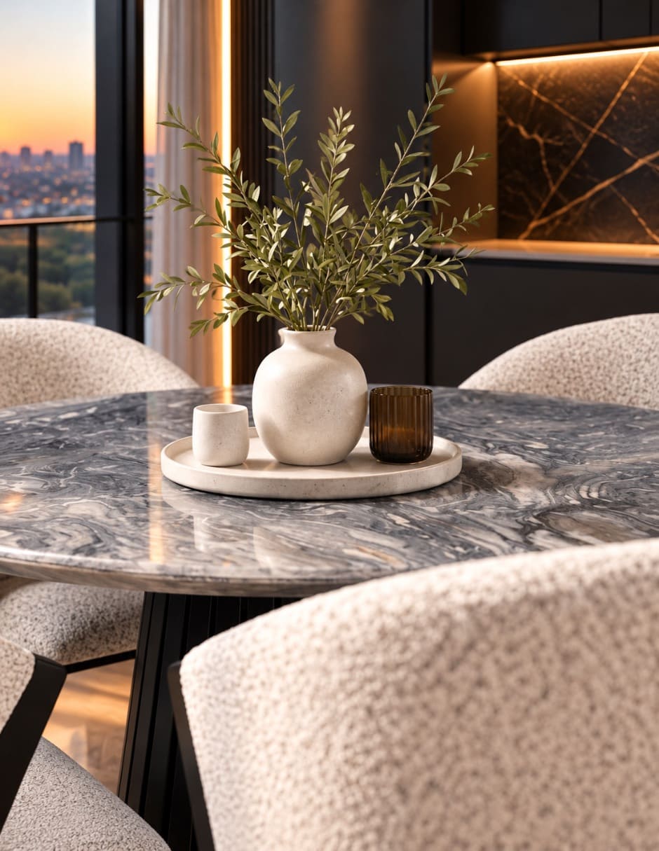Mesa de comedor armable italy beggo de madera y mármol 4
