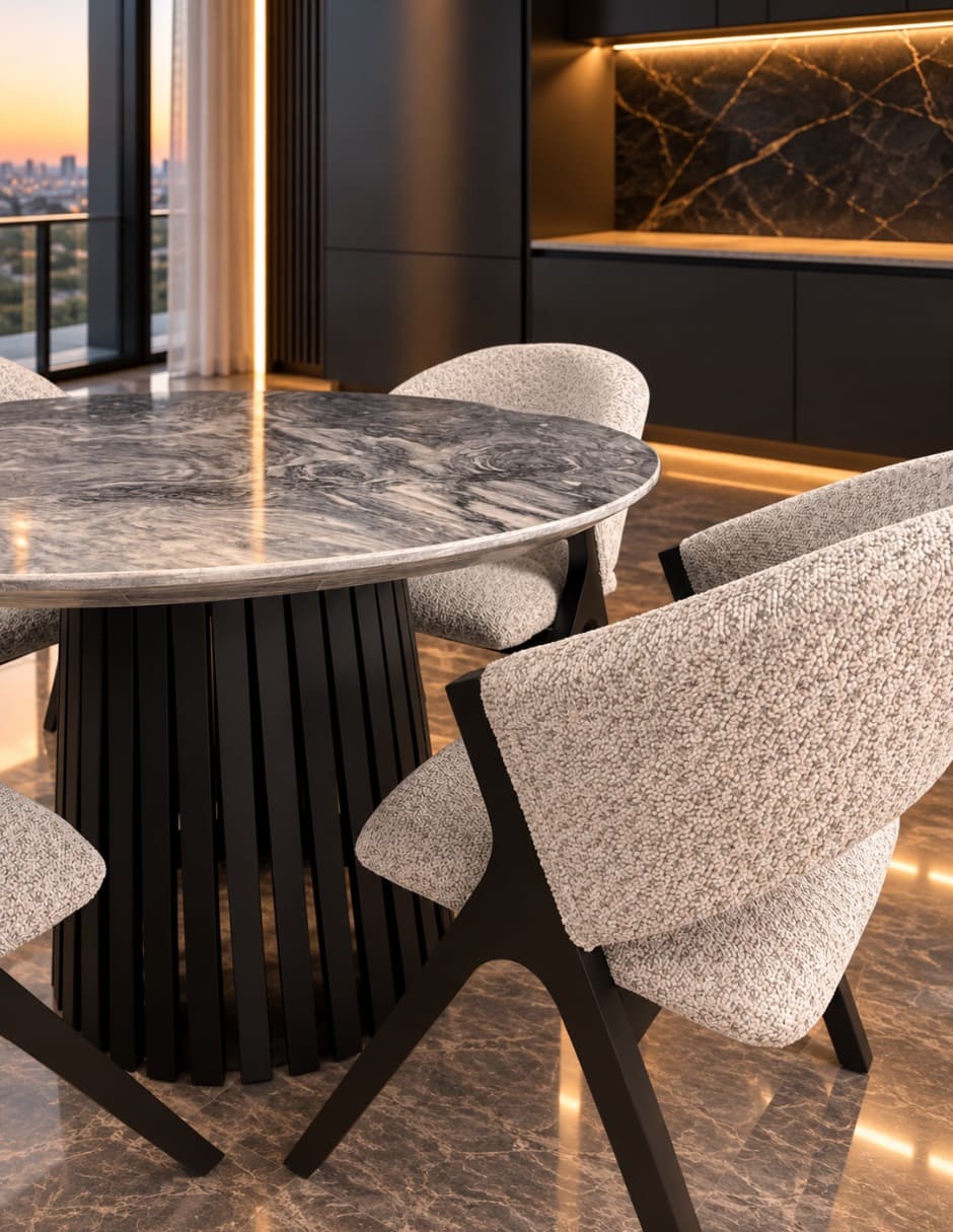 Mesa de comedor armable italy beggo de madera y mármol 5
