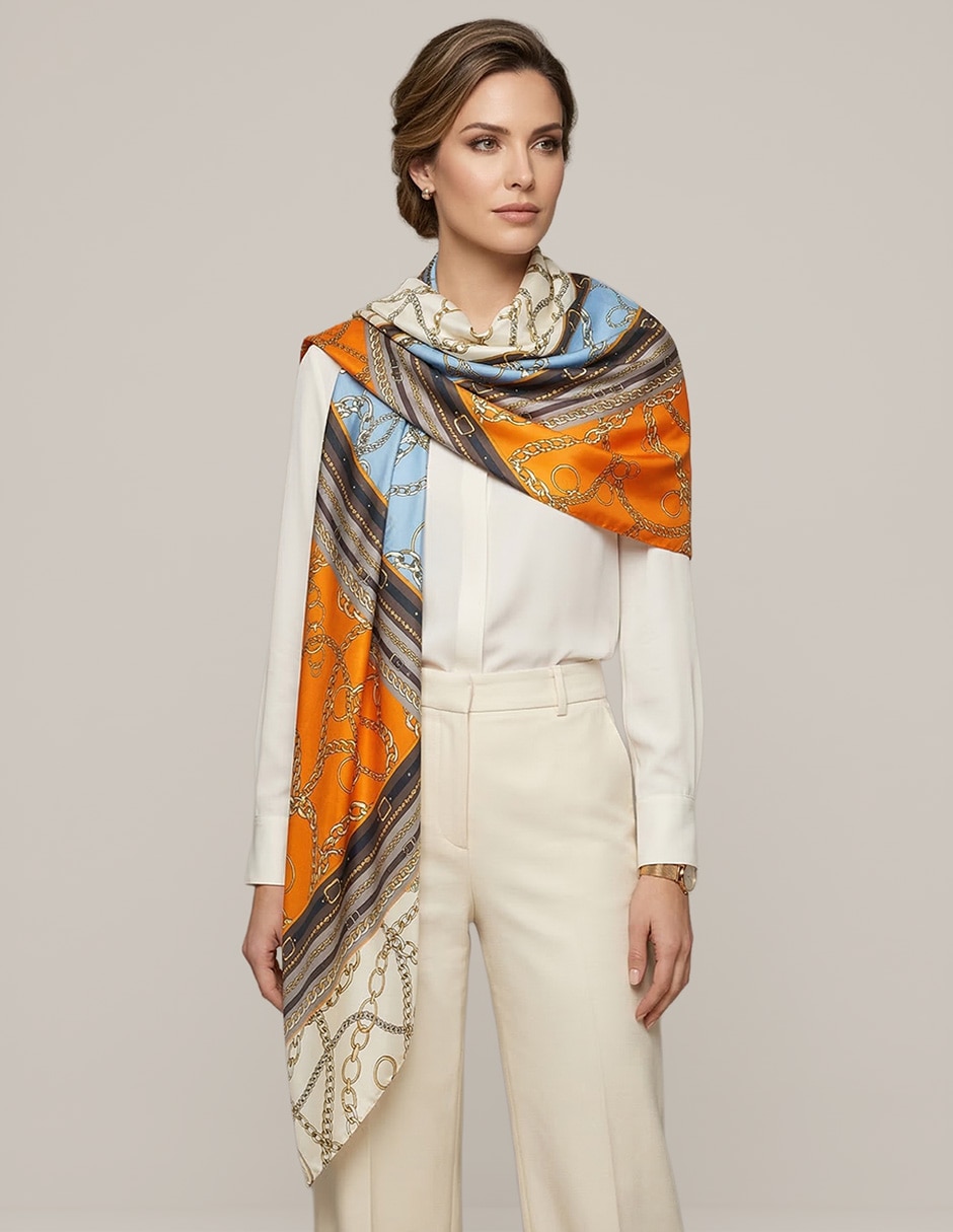 Pashmina Twist Side con estampado bloques de color para mujer