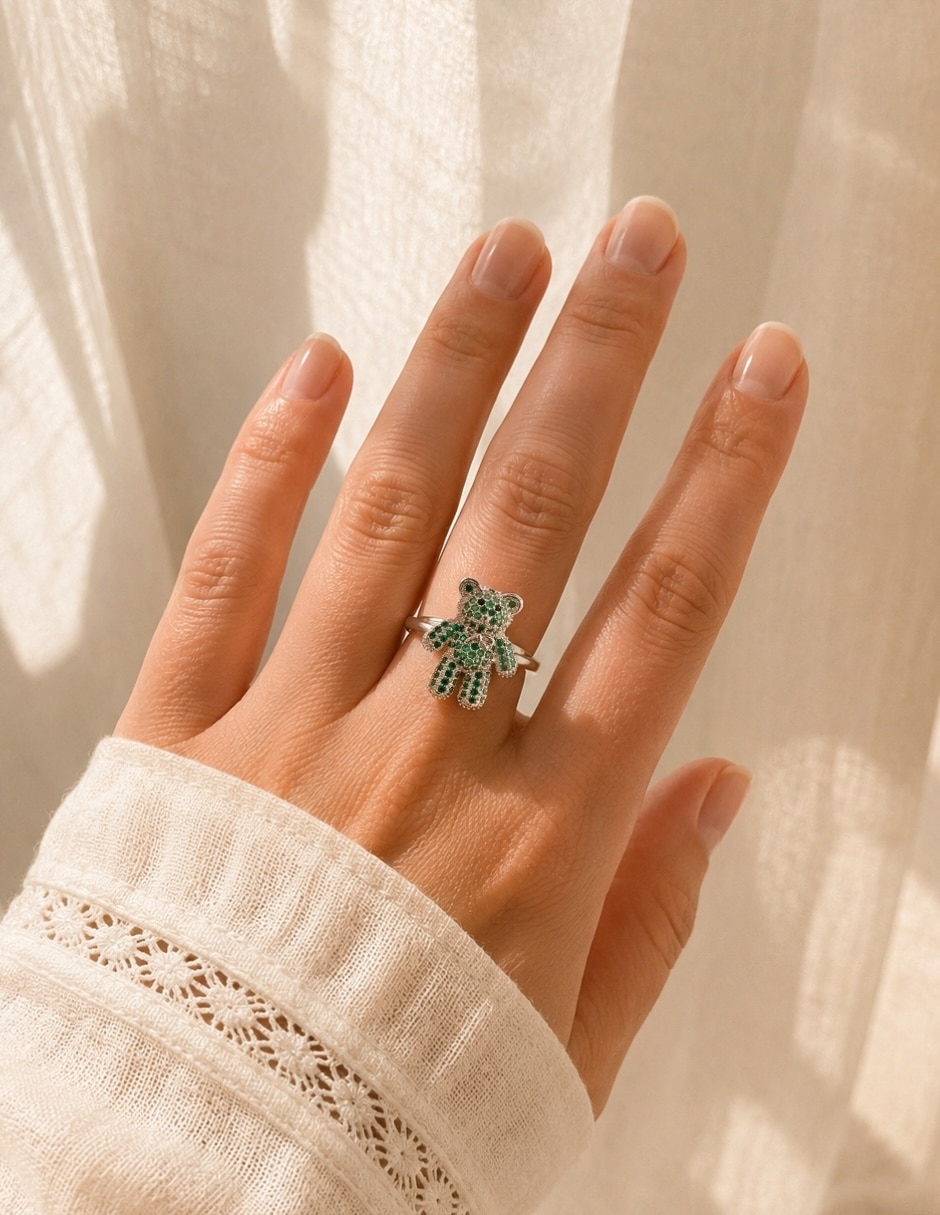 Anillo de oso Yoiko Bloom zirconia baño de rodio