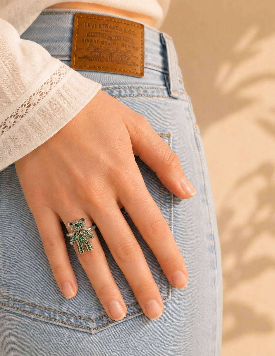 Anillo de oso Yoiko Bloom zirconia baño de rodio