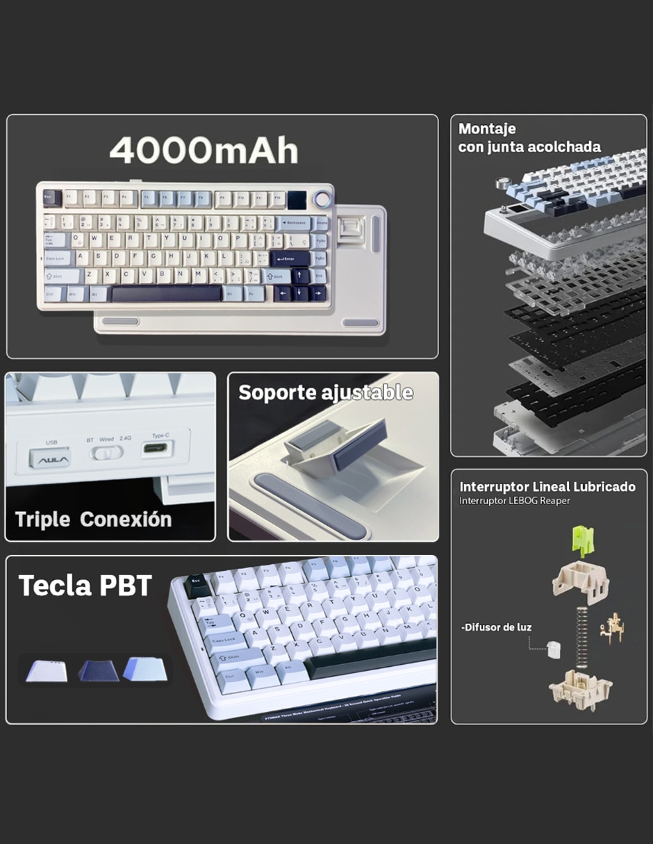 Teclado gamer alámbrica e inalámbrica QWERT inglés con interruptor lineal (red black) F75 Max 4