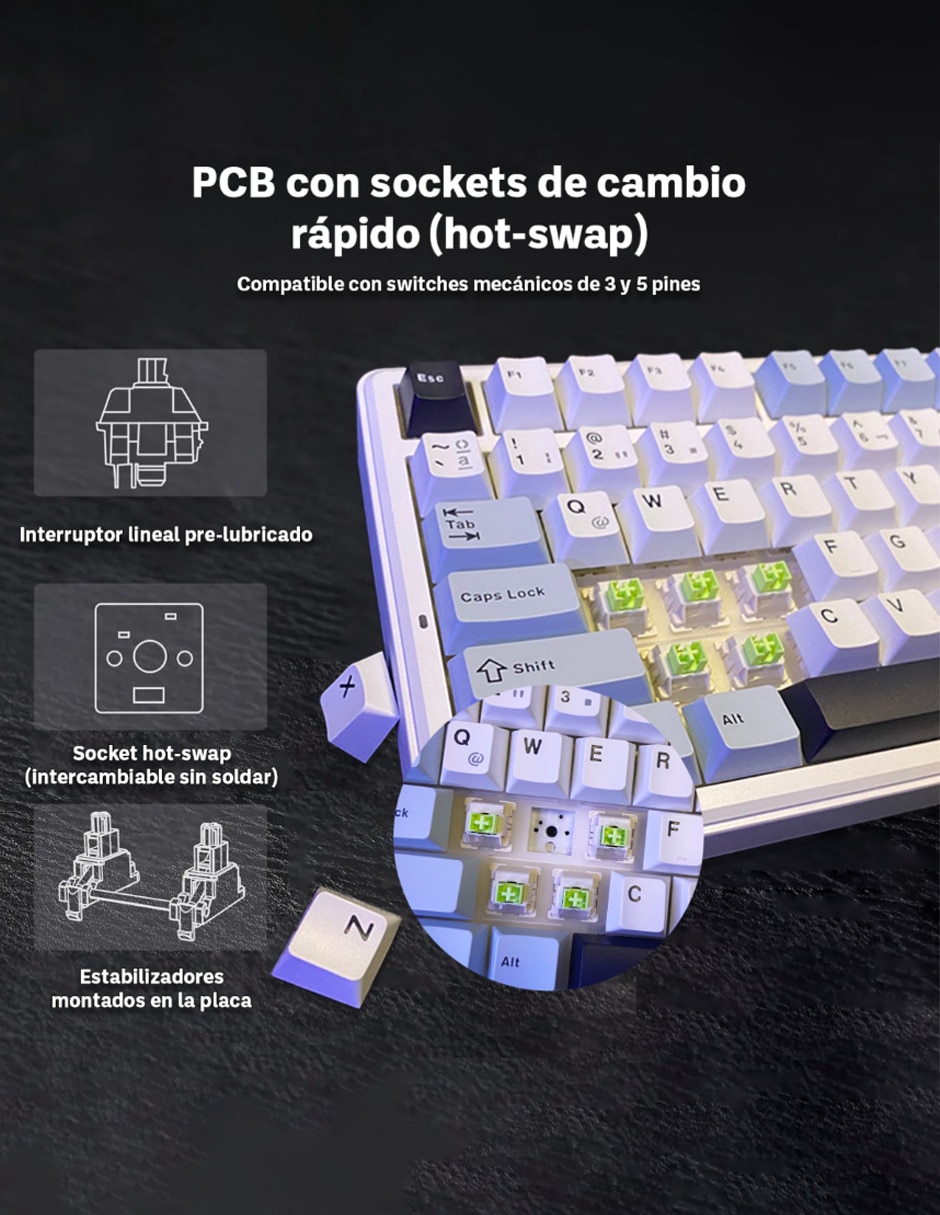 Teclado gamer alámbrica e inalámbrica QWERT inglés con interruptor lineal (red black) F75 Max 2