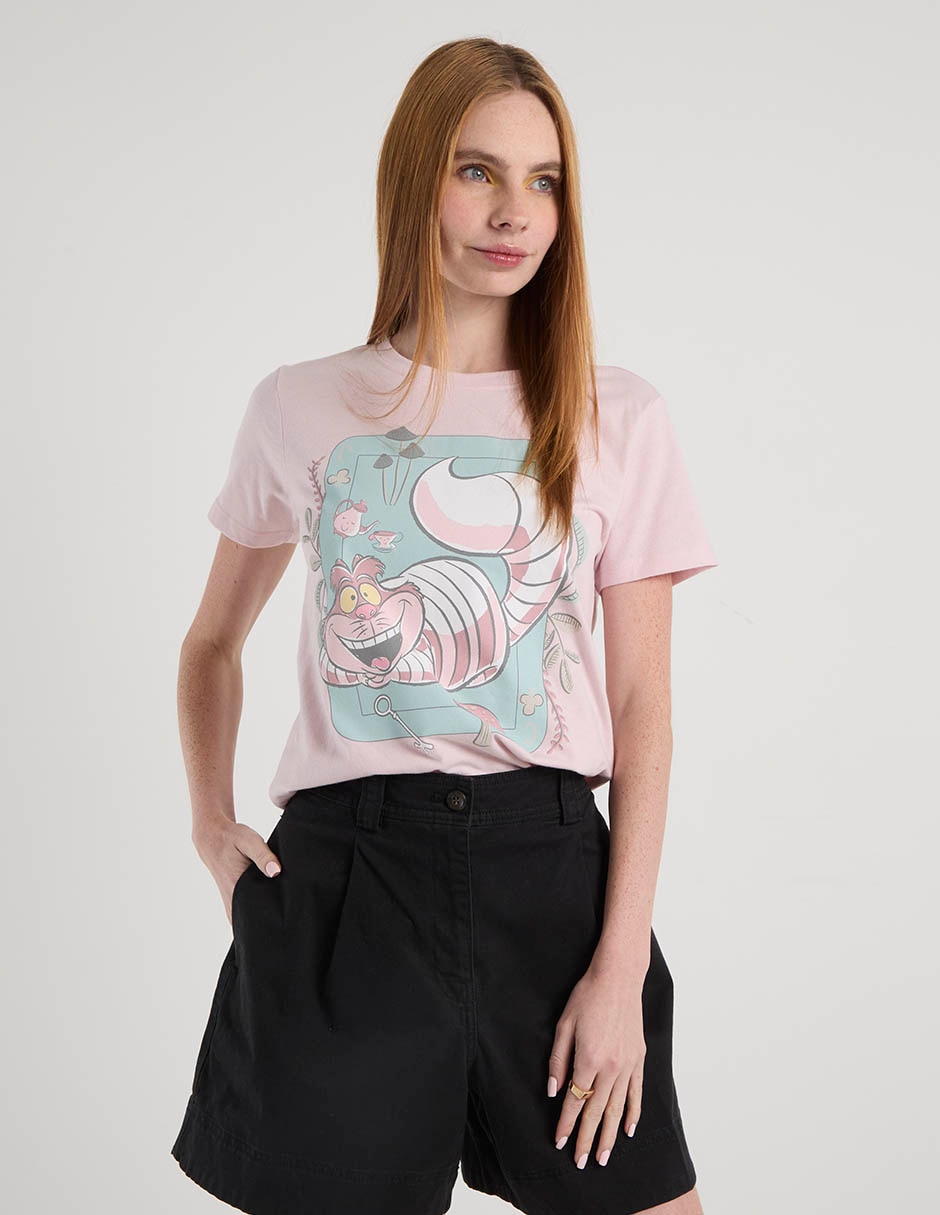 Playera manga corta Alice in Wonderland cuello redondo para mujer