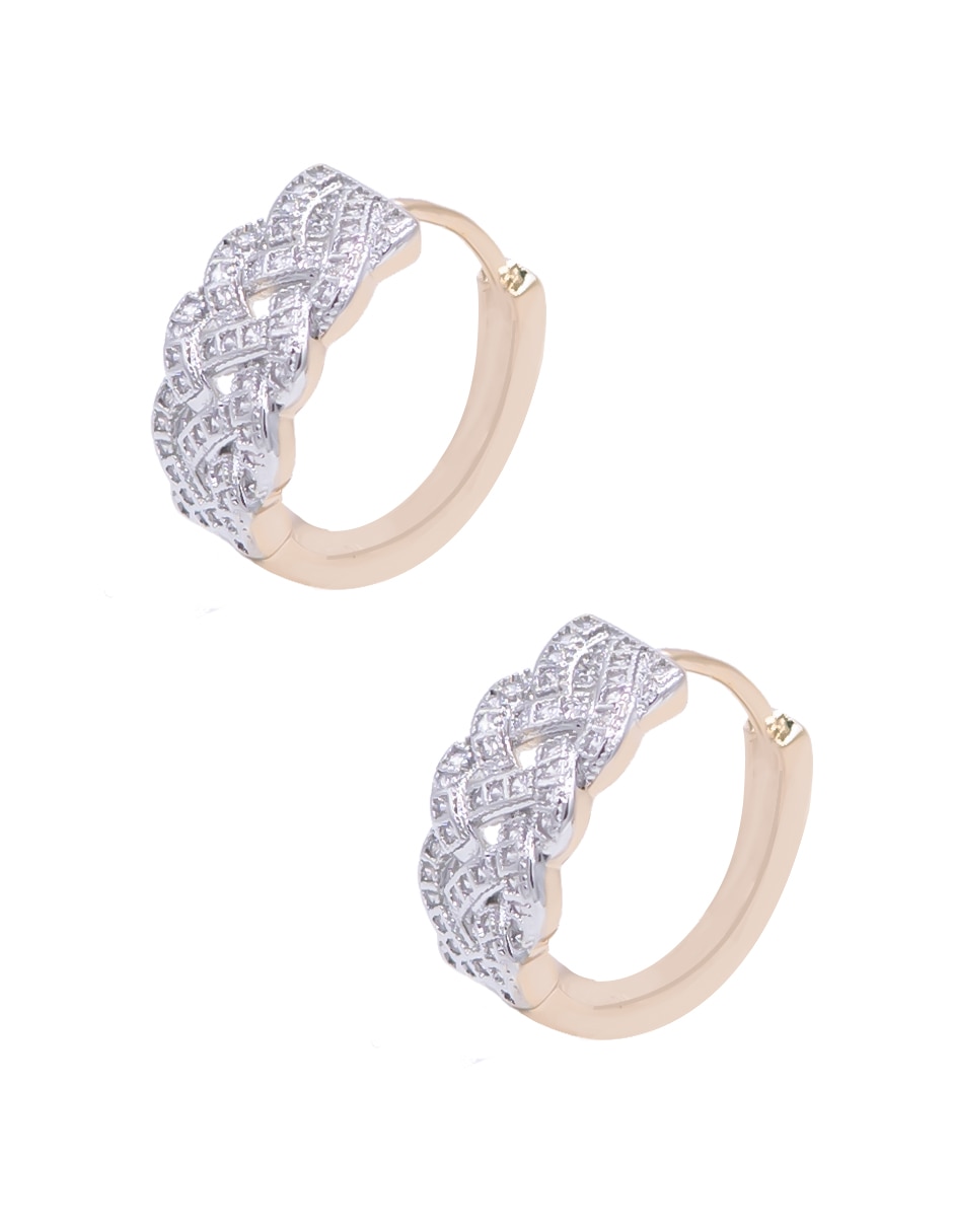 Aretes cortos redondos con acabado chapa de oro zirconia 2