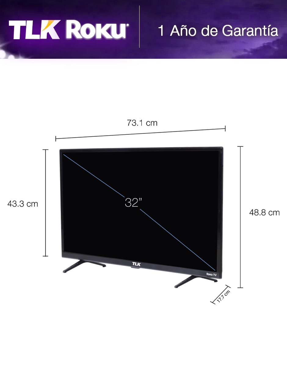 Pantalla Smart tv led de HD tlk32r con roku tv 2