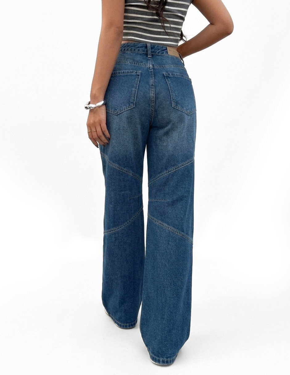 Jeans regular wide leg opp´s jeans corte cintura alta para mujer