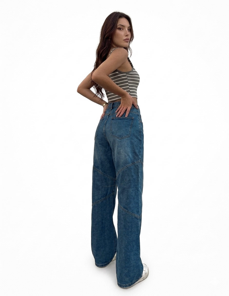 Jeans regular wide leg opp´s jeans corte cintura alta para mujer