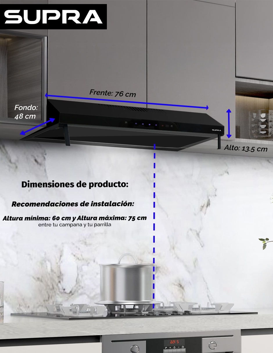 Combo parrilla de gas y campana Supra Capperi de cristal templado