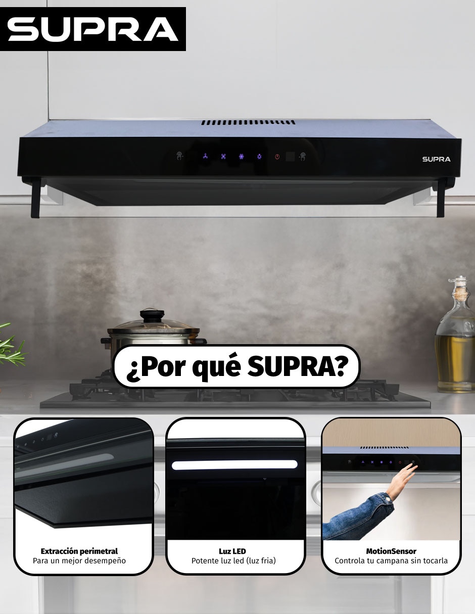 Combo parrilla de gas y campana Supra Capperi de cristal templado