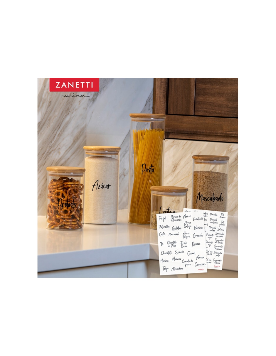 Set contenedor con tapa Zanetti de vidrio 5 piezas